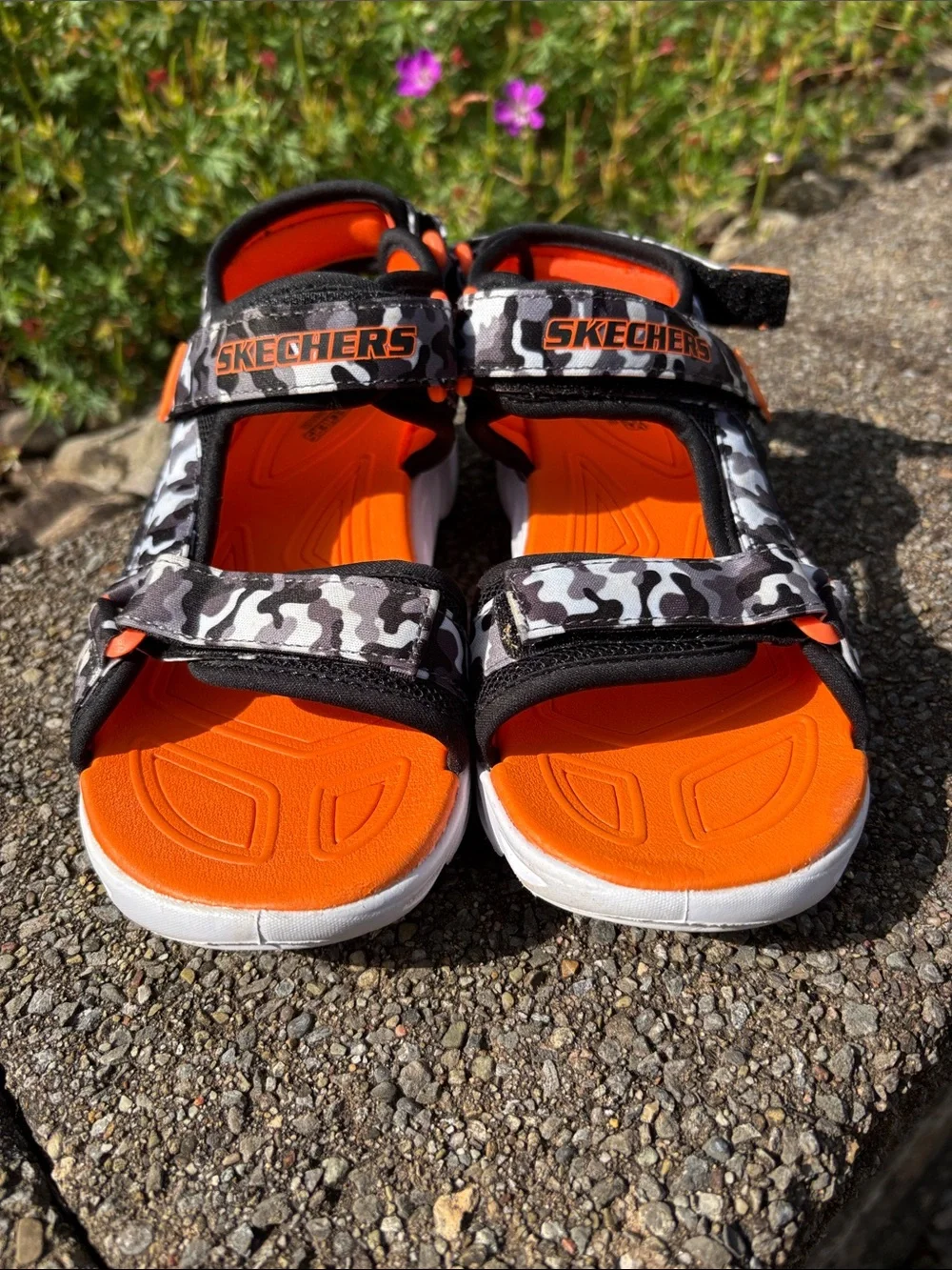 Sketchers S Lights Hypno-splash Orange Camo Boys Sandals Size 3
